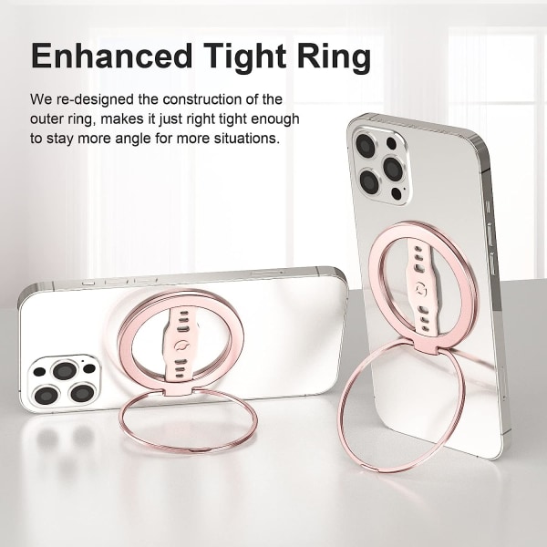 Rose Gold-Ny (Oppgradert) Telefonholder med Silikongrep Kompatibel med MagSafe, Magnetisk Ringholder, Kun for iPhone 14, 13, 12 Pro/Max/Plus