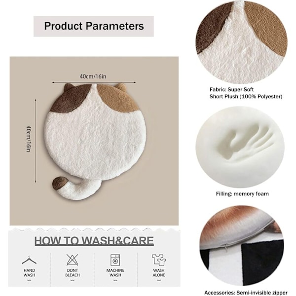 Rundt plysj seteunderlag for katt, stolmatte i memory foam, tatami seteunderlag, sklisikker pute (x 40 cm/16 tommer (1 pakke))