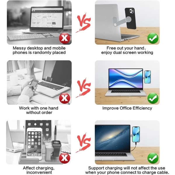 Laptop Telefonhållare, Magnetisk Justerbar Laptop Skärmförlängningsställ - Mobiltelefonhållare för att Förbättra Effektiviteten (Mörkgrå)