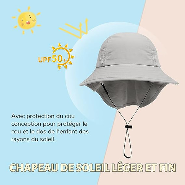 Grå-46-50CM-Baby Solhatt Flicka Pojke Halsmössa Skydd Barn Hinkhattar Andningsbar Baby Flicka Strandhatt Småbarn Sommarhatt