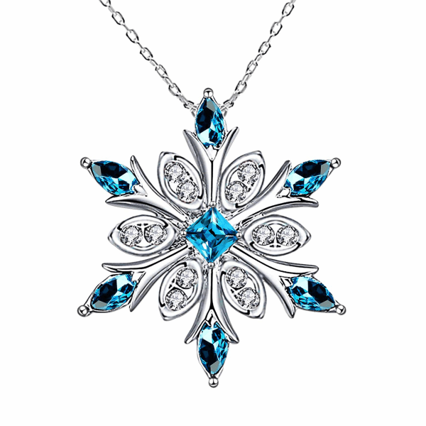 Blå kristall snöflinga, 925 sterling silver hänge för kvinnor eller