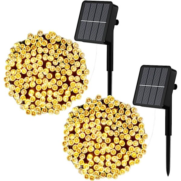 [2 Pak] Solcelled Snorrebånd Udendørs, 12M 100 LED Solcelled Snorrebånd Udendørs 8 Tilstande Vandafvisende Solcelled LED Snorrebånd til Have, Terrasse, Have, Jul