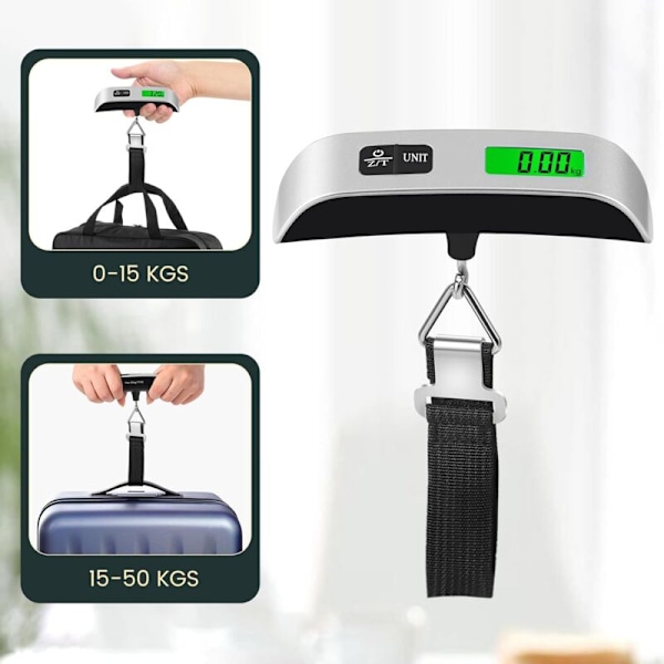 Elektroninen matkalaukkuvaaka, MAX 50KG/110LB kannettava vaaka, matkalaukun LCD-taustavalaistu vaaka taaraustoiminnolla matka- ja kotimatkatarvikkeille
