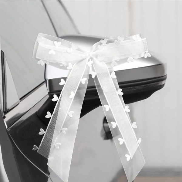 100 Pakke hvide sløjfer med hjerter til bil dekoration bryllup Kristus