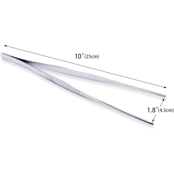 Lang matpinsett 10-tommers rett pinsett med presisjonshakkede spisser - Premium rustfritt stål pinsett for BBQ grilling matlaging steking a