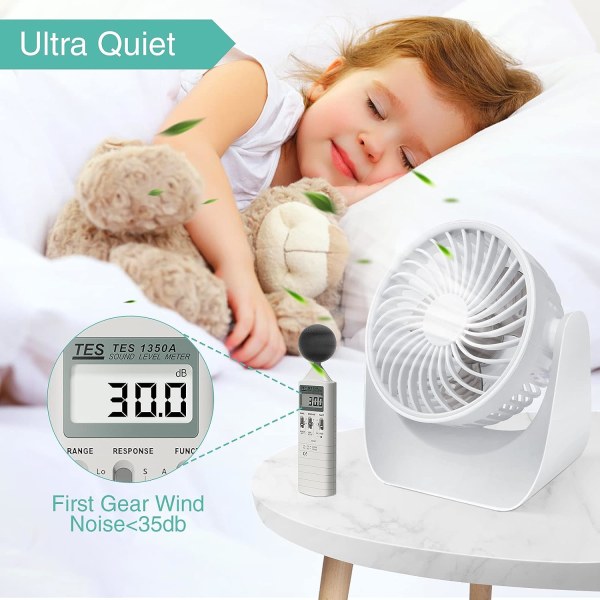 White Quiet USB Fan, Mini Desktop Fan 3 Speeds, 360° Rotation Small Powerful Portable Table Fan for Bedroom Car