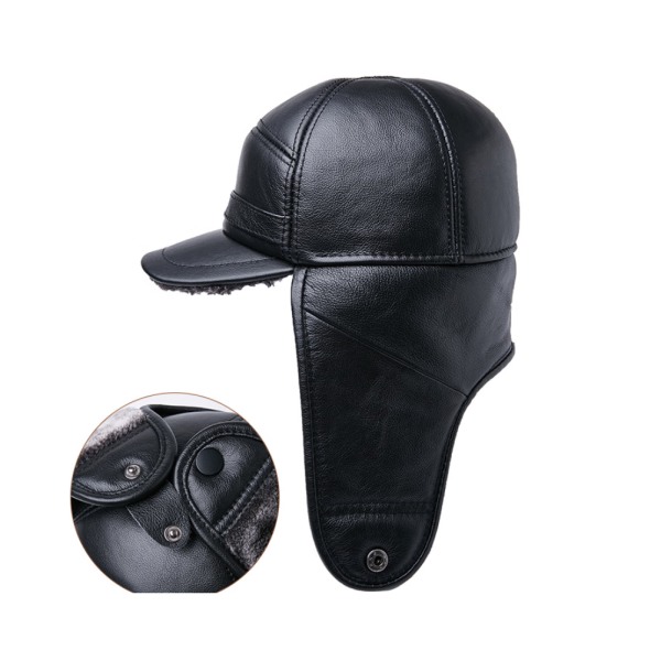 Mænd 100% ægte kohud hat vinter varm udendørs beskytte øre ægte læder cap til vinter varm for (brun) 2XL {59-60cm}