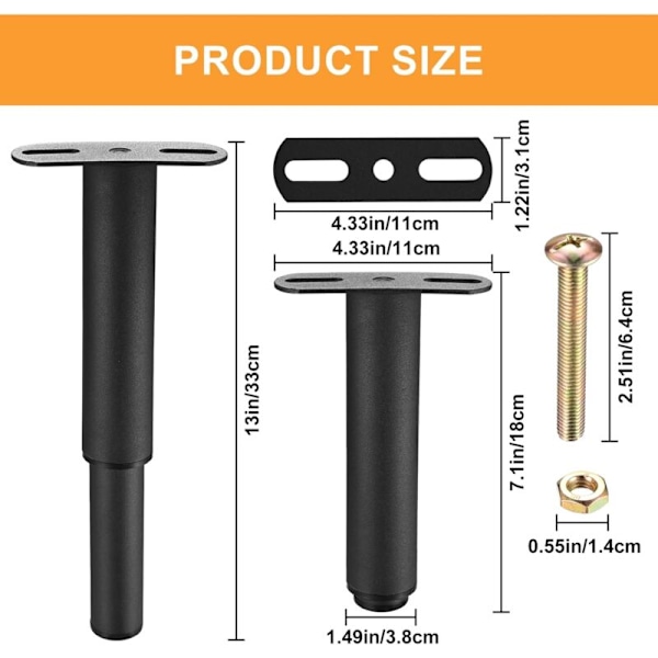 2 kpl Säädettävät Sängynjalat 18-33cm, Sisäänvedettävät Huonekalujalat, Pöydänjalat, Metalliset T-muotoiset Jalustat, Sängynpohjan Tuki, Korkeussäädettävät Jalat Sohvalle, Sängylle