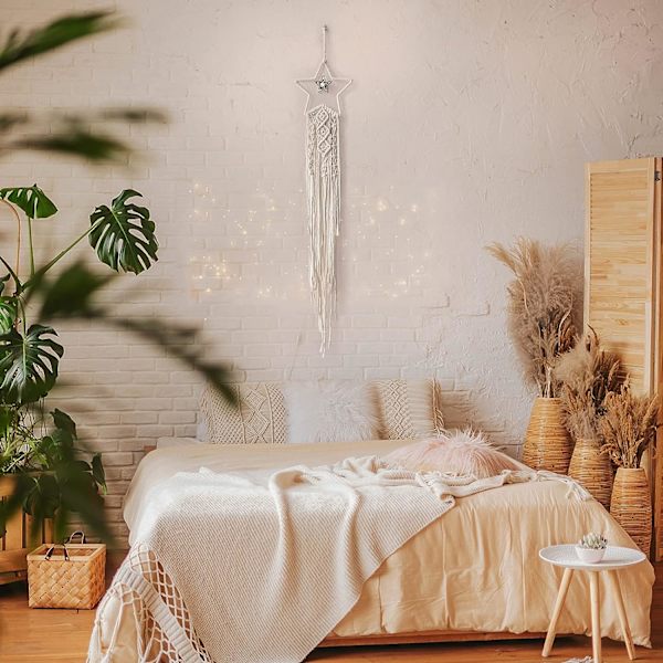 Hieno Uni Macrame-unisieppari, Suuri Kutomat Sulka Seinävaate Tassel Koriste Boho Unisieppari Käsityön Koriste-Esine Lahja (Tähti)
