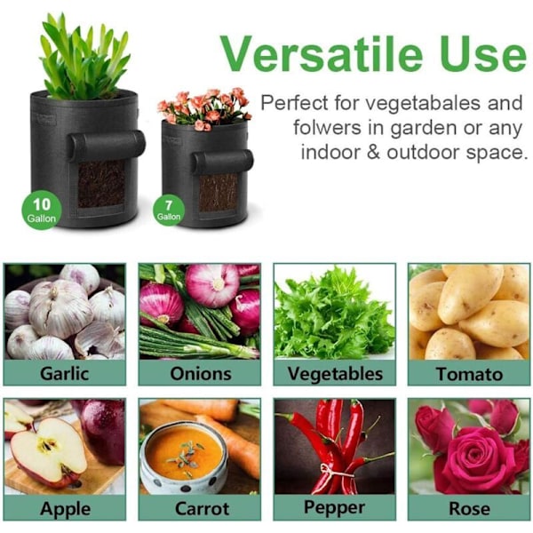 Geotextil Planteringspåse, 4 Potatisplanteringspåsar (2 stycken 38 liter, 2 stycken 26 liter), Potatiskruka med Fönster, för Plantering av Potatis, Tomater