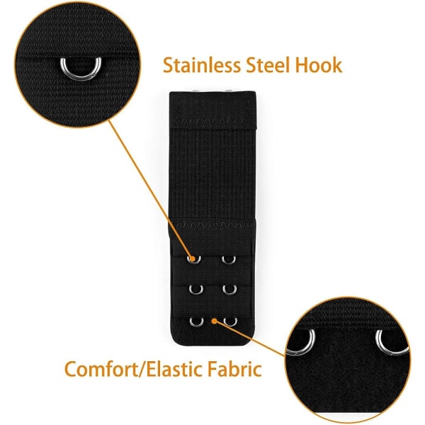 Elastiske bh-forlengere med 3 rader for bh-er med 2/3/4 kroker (for kvinner)