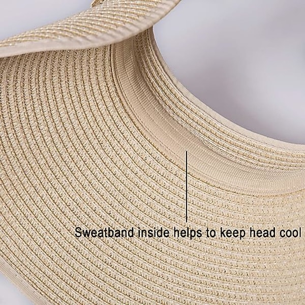 Straw Beach solhatt for kvinner med bred visor flettet rand S