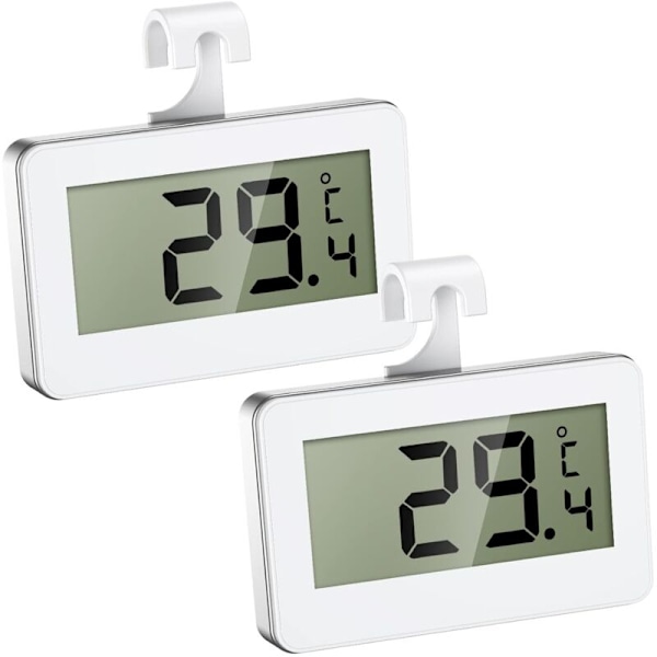 Kylskåpstermometer, 2 stycken mini frysskåpstermometer med lättläst LCD-skärm, innertemperaturmätare med frostskyddslarm, perfekt för h