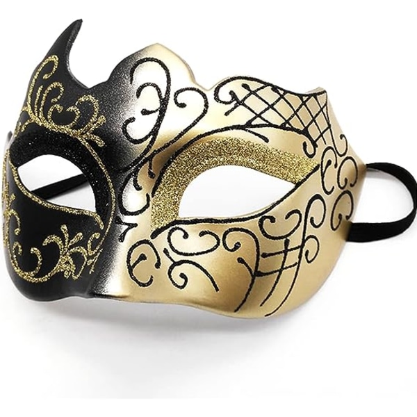 Sort og guld - Venetiansk maske, maske til maskerade, venetiansk maske til cosplay, karneval, temafester, til mænd og kvinder.