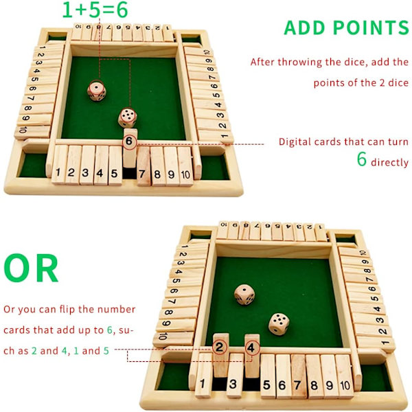 Stäng lådan Trä Tärningsspel, Klassiskt Kluster Brädspel, Träspel med 2 Tärningar, Stäng Lådan 4 Spelare, Trä Schackspel, Bordsspel för E