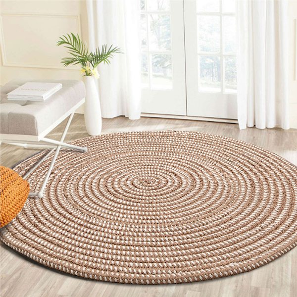Håndflettet rund teppe for stue soverom baderom barnerom brun 60x60cm