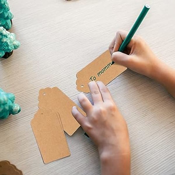 Kraftpapir gavemærker - 100 stk. med 20 m snor - 5x3CM brune blanke mærker med 20 m snor til gaver