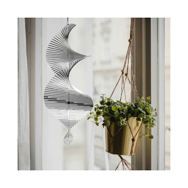Hængende Vindmølle i Rustfrit Stål - Reflekterende Fugleafviser 30x12cm 3D Vindmølle - Anti-Fugl og Anti-Due Metal Vindmølle
