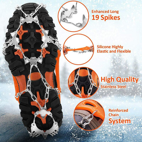 Crampons, issko, skokloer, rustfrit stål tænder/Crampon, til klatring/bjergbestigning/vandring/højder/vinter/udendørs, orange, M