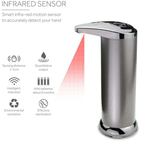Såpedispenser, nyeste automatiske såpedispenser med sensor, berøringsfri automatisk såpedispenser laget av rustfritt stål