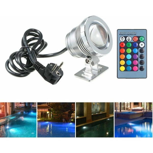 10W simljus med fjärrkontroll 4 RGBW-lägen IP68 85-265V LED-spot Aquarium undervattenslampa nedsänkbar belysningsprojektor utomhuslampa
