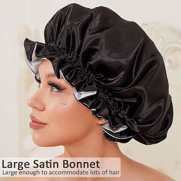 Silkebonnet til naturligt hår, bonnets til sorte kvinder, satinbonnet til langt hår til at sove i, stort silkehårindpakning til krøllet hårbonnet til slud