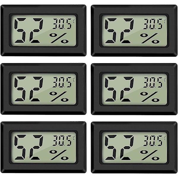 6 stk Mini Digital LCD Termometer Hygrometer Temperatur Luftfugtighed -50~70℃ 10%~99% RH Bærbar Termometer Thermo Hygrometer Indikator til Kontor Kit