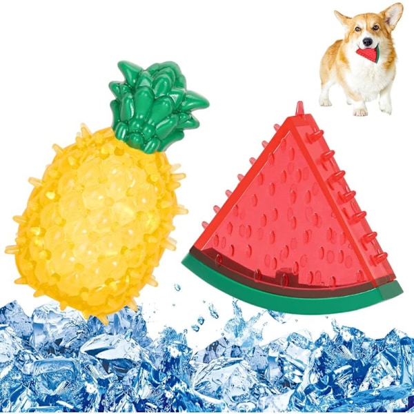 Multifunktionella tuggleksaker för hundar, svalkande sommarleksak i form av vattenmelon & ananas, uppfriskande TPR-leksak för små och medelstora hundar