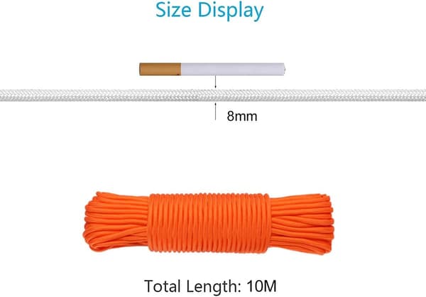 Polypropenrep, flätat polypropenrep, rep, klädstreck, orange rep, 10m, bärbara rep för campingtält, torkning av kläder, handvävning