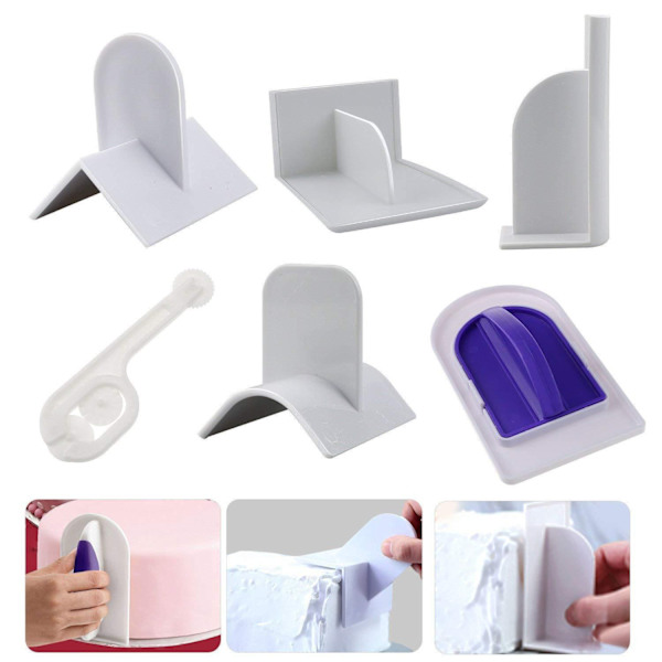 7-delt fondantkutter og -glatter (kutt, glatt, form) for bakeentusiaster, profesjonelle konditorer, DIY-dekoratør-etterbehandlingsverktøy, fondant-sukkerpasta-glasur