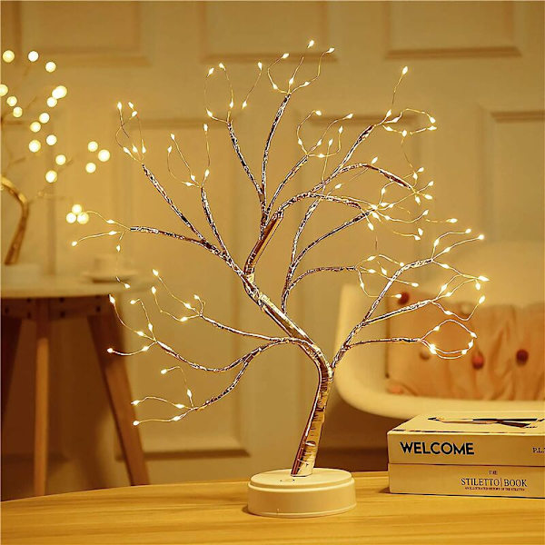 Bonsai-bordslampa med 108 LED-lampor, konstgjord miniatyrjulgran, batteridriven/USB-driven, justerbara grenar för heminredning (varm vit)