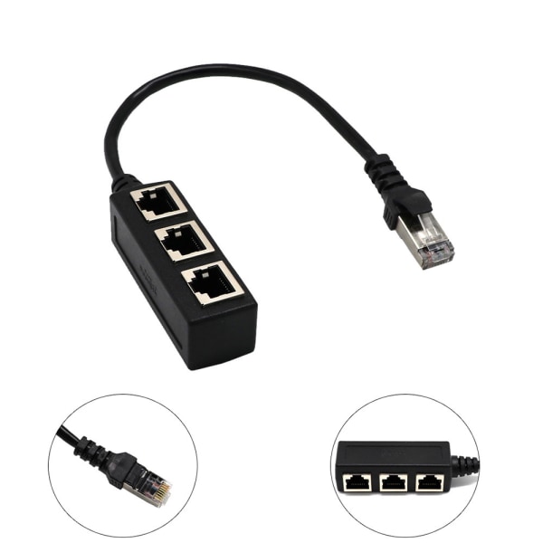 RJ45 Ethernet-fordelingskabel, Ethernet LAN-netværksforlængerkabeladapter RJ45 Han-fordeler med 3 Hun til Super Cat5 Ethernet-direktør