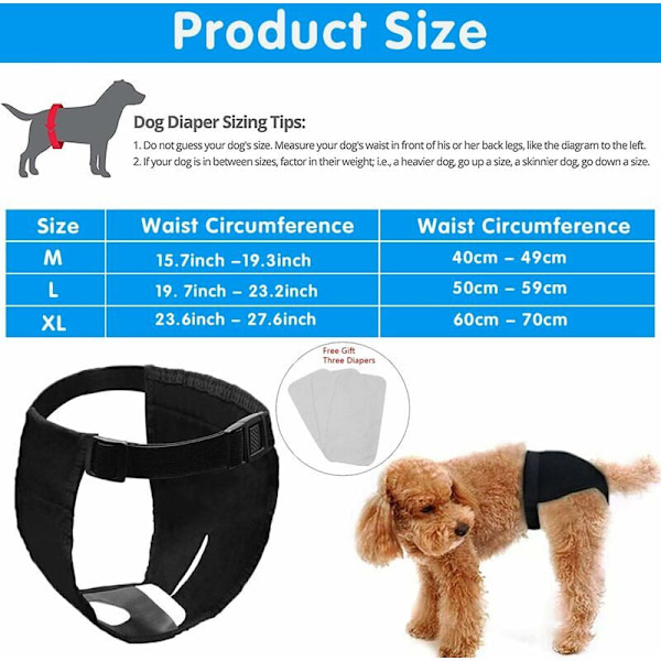 2 st lager för tikar (XL), Andningsbara hundlager, Fysiologiska periodtrosor för hundar med 3 hygieniska handdukar, Blöja för hund, M till XL är lämplig