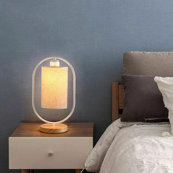 LED nattbordslampe, soveromslampe med moderne stoffskjerm, elegant design bordlampe for soverom, stue, spisebord, skrivebord (5W LED-pære