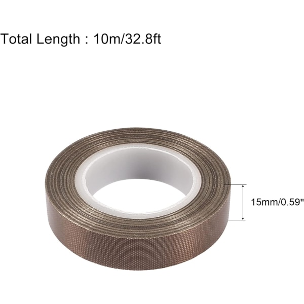 PTFE Klæbebånd 15mm Brun Højtemperaturbånd til Manuel og Impuls Vakuumforsegler Tape 10m/32.8ft