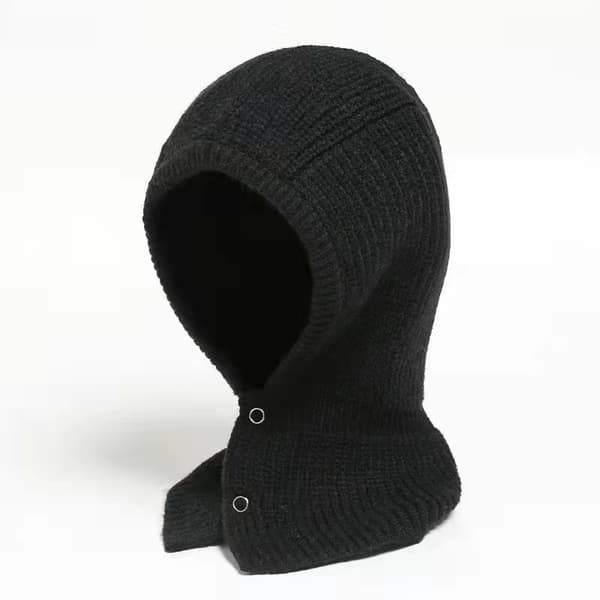 Balaclava strikket pullover hue vinter varm hætte tørklæde hue kvinder mænd (sort)