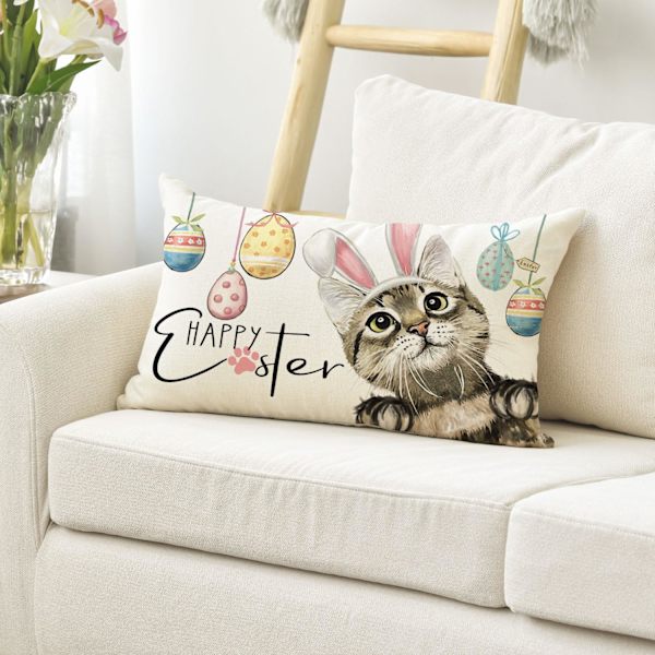 Glad Påsk Kaninöron Katt Kuddfodral, 30*50cm Påskägg Semester Kudde Box Dekoration Lämplig för Soffa Soffa