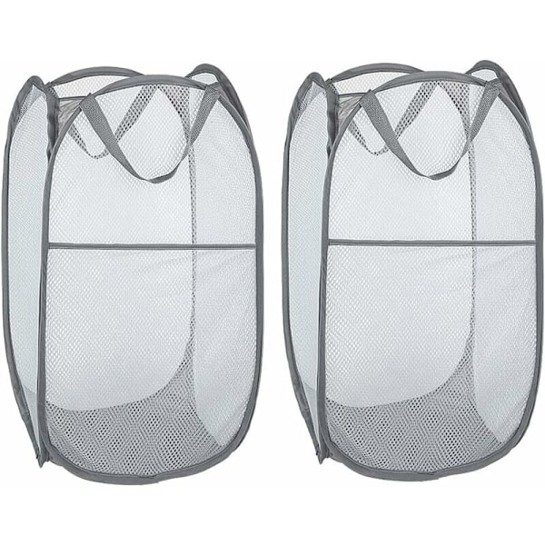 Vasketøjskurv [Sæt med 2] Foldbar linned Pop Up Linned Ricks Dripe Lsen Taske foldbar Vasketøjskurv med håndtag, grå