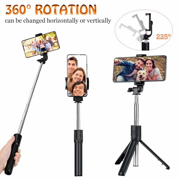 Selfie Stick, 3 i 1 Retractable Selfie Stick Tripod, Bærbar Telefonholder med Aftagelig Trådløs Bluetooth Fjernbetjening til Alle Telefoner og Mere.