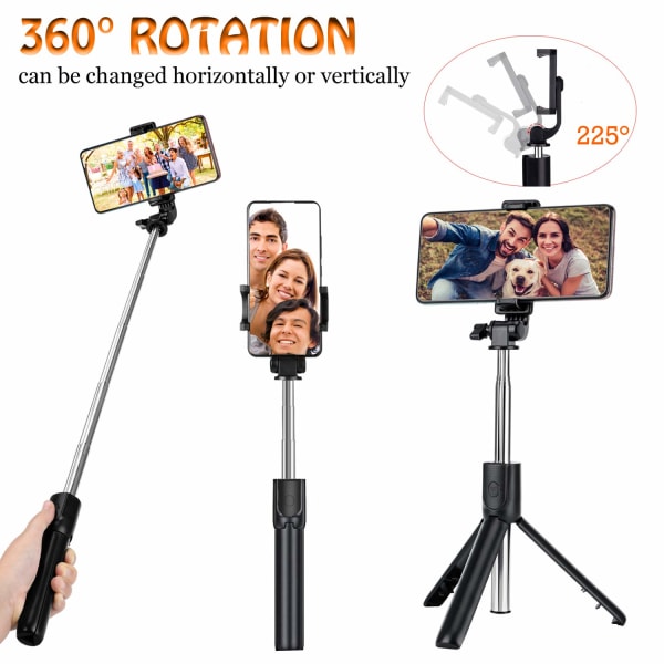 Selfie Stick, 3 i 1 uttrekkbar Selfie Stick-stativ, bærbar Ph