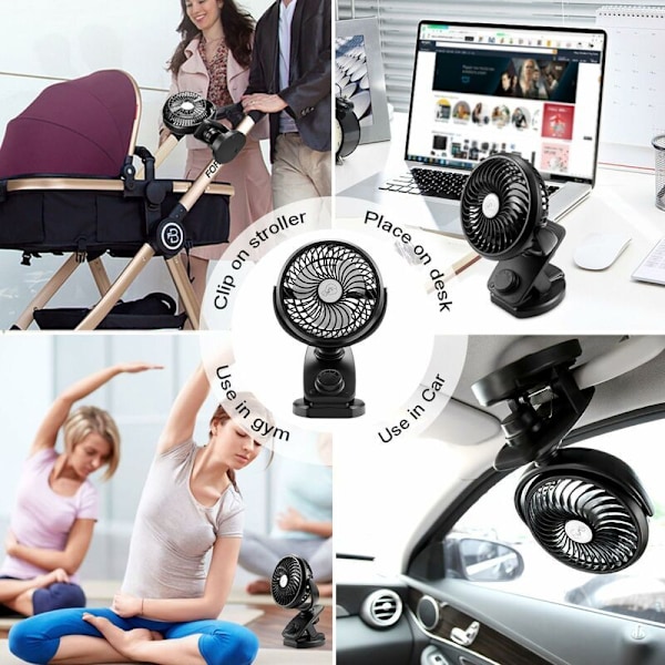 Batteridrevet ventilator, oscillerende USB-ventilator med 4000mAH genopladeligt batteri, mini bærbar ventilator til klapvogn, bil, fitnesscenter, kontor, udendørs, rejser, camping