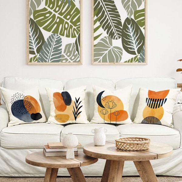 Sæt med 4 pudebetræk 45x45 Geometrisk mønster Dekorativ pude bomuld Pude Lin Linned Træk Sofa Pude Betræk Til Seng Hjem Bil Sofa 4