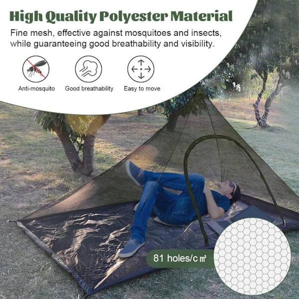 Myggnett for camping 220 x 120 x 100 cm, myggnett med oppbevaringspose, bærbart og lett reise-myggnett med glidelås for fiske, fotturer, leirer
