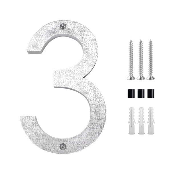 Husnummerplatta 8 tum (3, Silver) Modern dörrnummer skyltplatta Zinklegering Husadressnummer