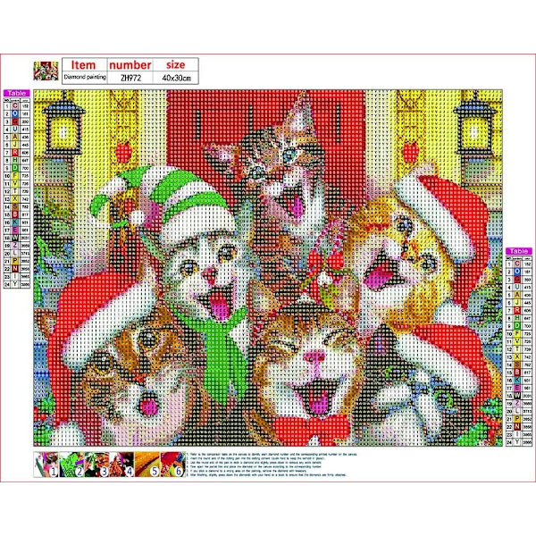 Timanttimaalauspakkaukset aikuisille, joulukissojen timanttitaide 5D DIY täysporainen pyöreä timantti joululahja lapsille kotiseinän koristeluun 12x17 tuumaa