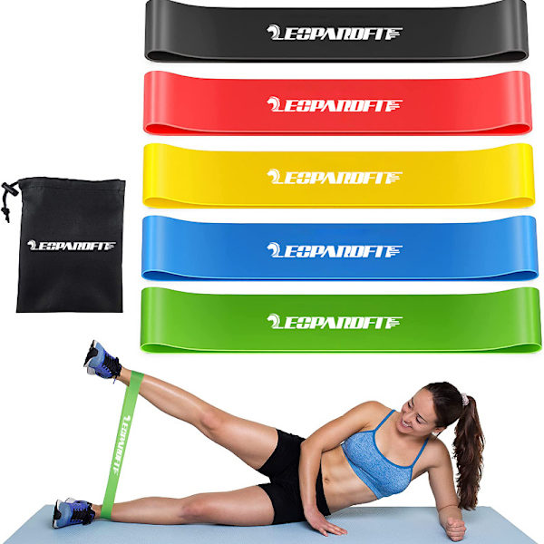 Fitness elastiska band, 5-pack 5 spänningsnivåer träningsguide, 5 motståndsband för styrketräning, elastisk gymnastik, motståndsband