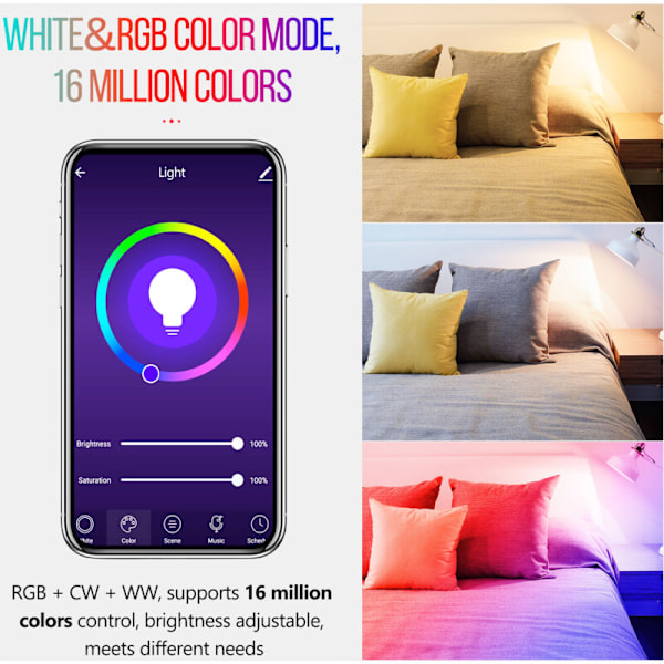 Intelligent Wi-Fi 5 W Dobbelt Tilstand, Hvid og RGB smart pære, 16 millioner farver, GU10 smart lampe, fjernbetjening via applikation, stemmekommando, synkronisering