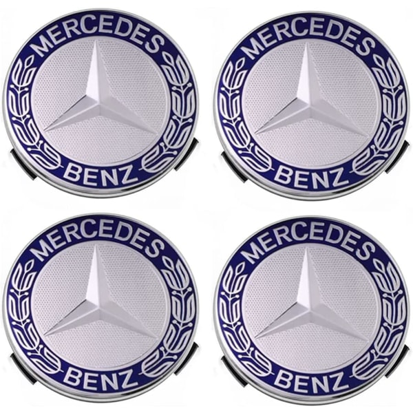 Set med 4 navkapslar, blå, kompatibel med Mercedes-Benz, 75 mm navkapslar, ABS hjulkapslar