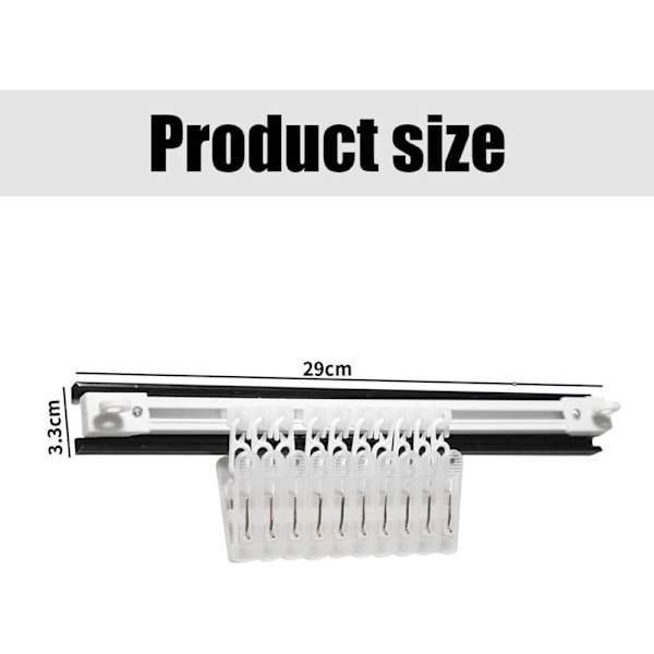 Hatthylla, väggmonterade hattkrokar med 10 klämmor självhäftande hållare för skåphylla push-pull hatthylla för hattar, strumpor, underkläder, 30 cm