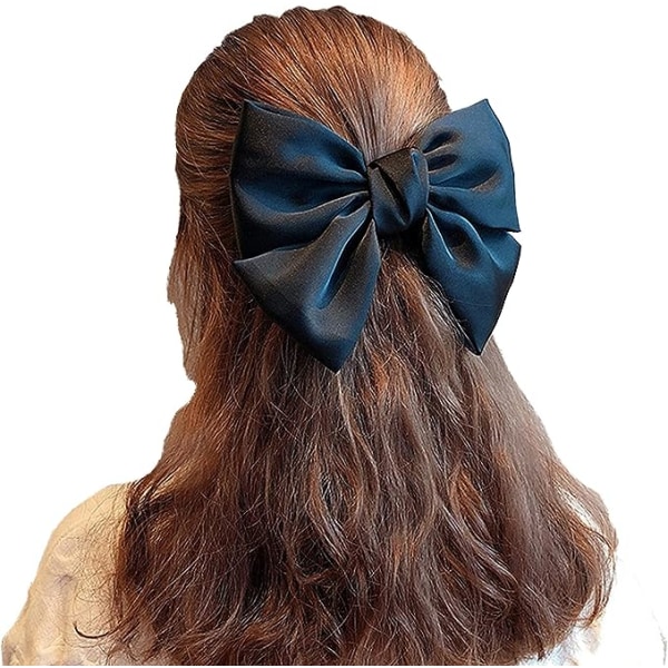 Todelt satin stort sløjfe hårklemme (rød+mørkeblå) hårklemme stor sløjfe bue chiffon forårshårklemme retro fransk kvinders stil